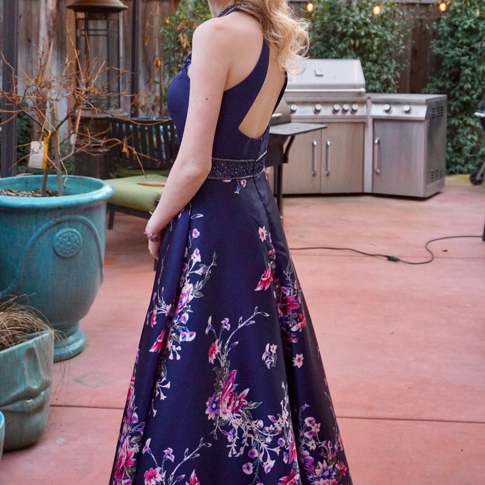 navy blue ball gown prom dress